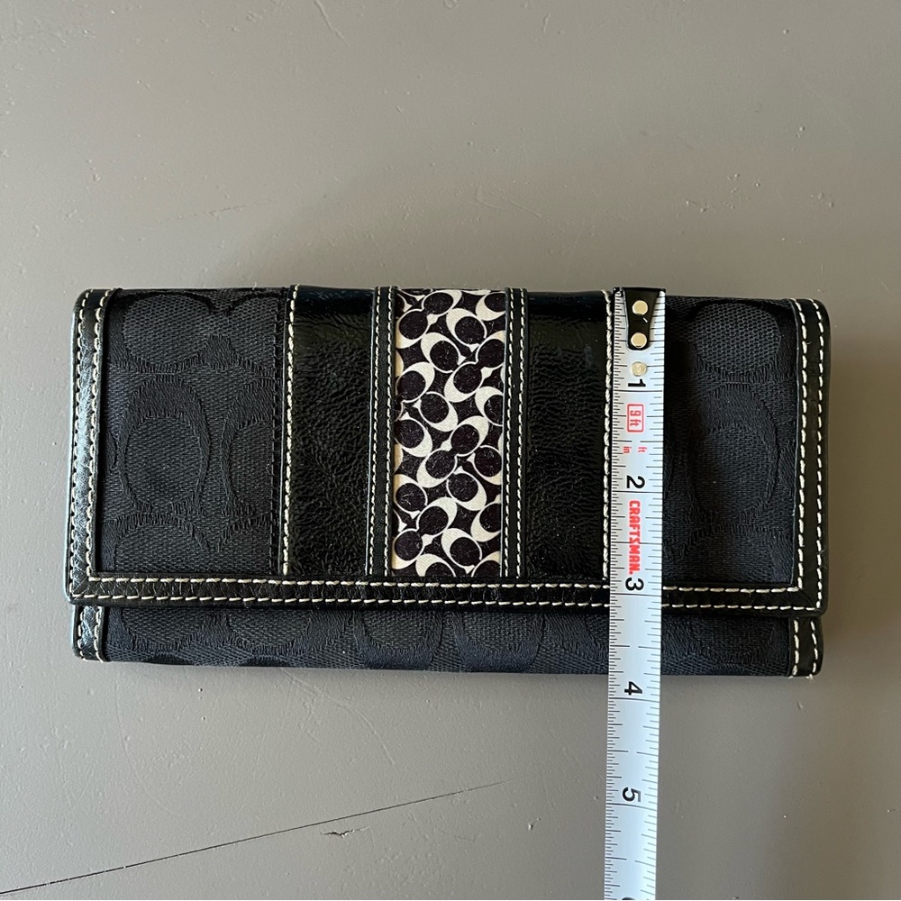 Vintage Coach Signature C Canvas Leather Long Trifold Wallet Black Logo Y2K Vtg - Picture 16 of 16